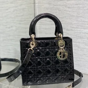 Dior Lady Dior Small 20cm Black Patent Cannage