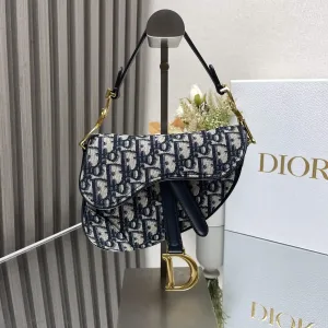 Dior Saddle Small 20cm Blue Oblique-5