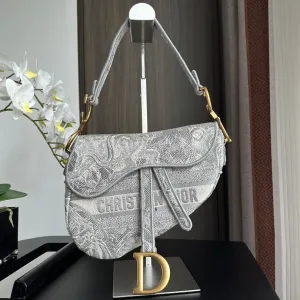 Dior Saddle Small 20cm Grey White Oblique-2