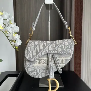 Dior Saddle Small 20cm Grey White Oblique-3