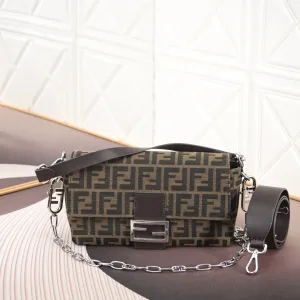 Fendi Shoulder Bag Medium Olive Green Silver Hardware 26cm 03
