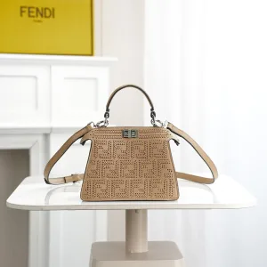 Fendi Top Handle Bag Medium Beige Gold Hardware 27cm