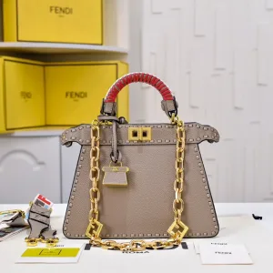 Fendi Top Handle Bag Medium Beige Gold Hardware 27cm 03