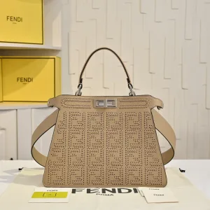Fendi Top Handle Bag Medium Beige Gold Hardware 27cm 05