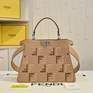 Fendi Top Handle Bag Medium Beige Gold Hardware 27cm 06