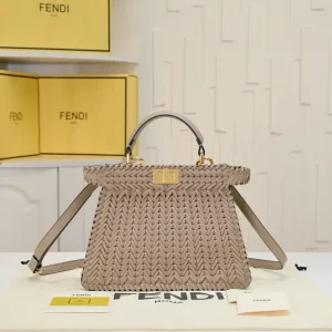 Fendi Top Handle Bag Medium Beige Gold Hardware 27cm 09