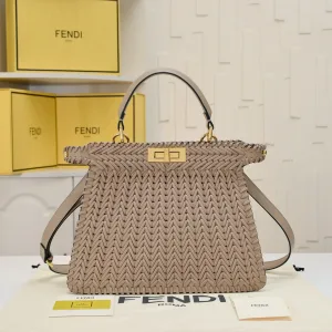 Fendi Top Handle Bag Medium Beige Gold Hardware 27cm 11