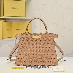 Fendi Top Handle Bag Medium Beige Gold Hardware 27cm 12