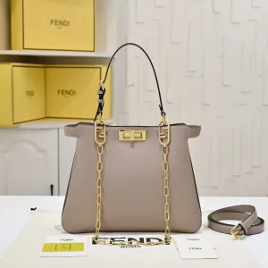 Fendi Top Handle Bag Medium Beige Gold Hardware 27cm 28
