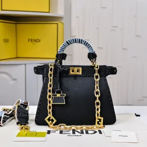Fendi Top Handle Bag Medium Black Gold Hardware 27cm 15