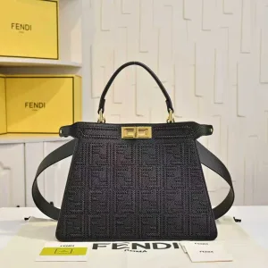 Fendi Top Handle Bag Medium Black Gold Hardware 27cm 16