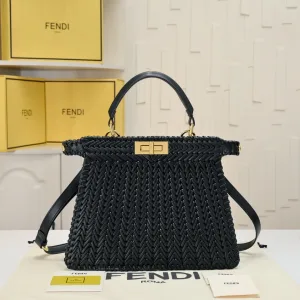 Fendi Top Handle Bag Medium Black Gold Hardware 27cm 22