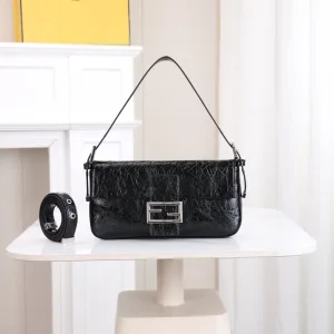 Fendi Top Handle Bag Medium Black Silver Hardware 27cm 05