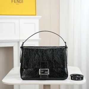 Fendi Top Handle Bag Medium Black Silver Hardware 27cm 06