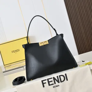 Fendi Top Handle Bag Medium Black Silver Hardware 27cm 08