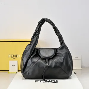 Fendi Top Handle Bag Medium Black Silver Hardware 27cm 10