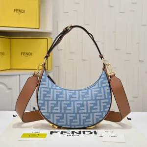 Fendi Top Handle Bag Medium Blue Gold Hardware 27cm
