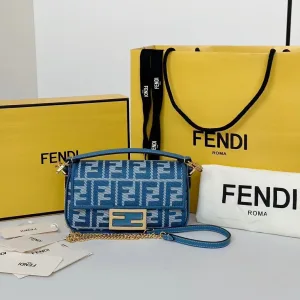Fendi Top Handle Bag Medium Blue Gold Hardware 27cm 03