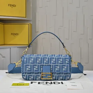Fendi Top Handle Bag Medium Blue Gold Hardware 27cm 04