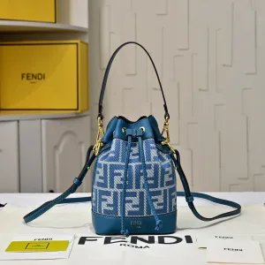 Fendi Top Handle Bag Medium Blue Silver Hardware 27cm