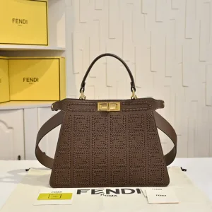 Fendi Top Handle Bag Medium Brown Gold Hardware 27cm