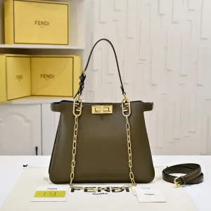 Fendi Top Handle Bag Medium Brown Gold Hardware 27cm 02