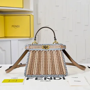 Fendi Top Handle Bag Medium Grey Gold Hardware 27cm 06