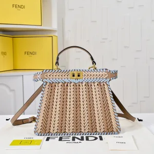 Fendi Top Handle Bag Medium Grey Gold Hardware 27cm 07