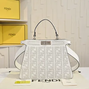 Fendi Top Handle Bag Medium Grey Gold Hardware 27cm 08