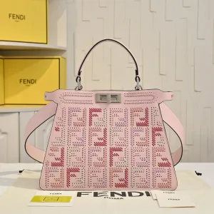 Fendi Top Handle Bag Medium Grey Gold Hardware 27cm 09