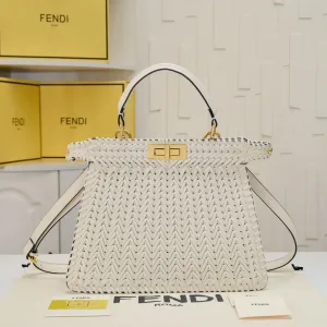 Fendi Top Handle Bag Medium Grey Gold Hardware 27cm 10