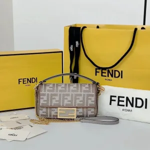 Fendi Top Handle Bag Medium Grey Gold Hardware 27cm 14