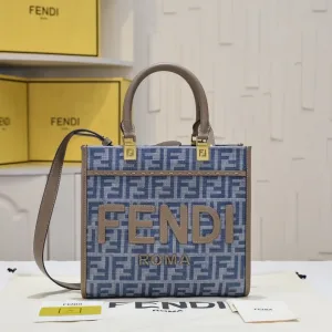 Fendi Top Handle Bag Medium Grey Gold Hardware 27cm 19