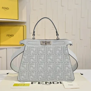 Fendi Top Handle Bag Medium Grey Silver Hardware 27cm 04
