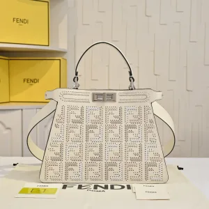 Fendi Top Handle Bag Medium Grey Silver Hardware 27cm 05