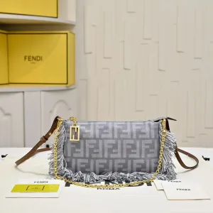 Fendi Top Handle Bag Medium Grey Silver Hardware 27cm 07