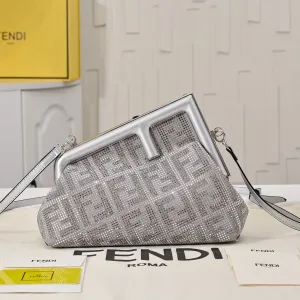 Fendi Top Handle Bag Medium Grey Silver Hardware 27cm 11