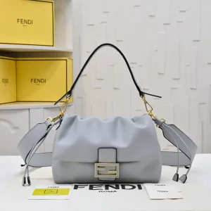 Fendi Top Handle Bag Medium Grey Silver Hardware 27cm 20