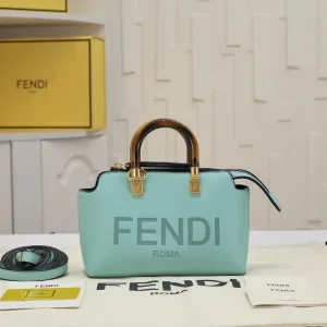 Fendi Top Handle Bag Medium Light Blue Gold Hardware 27cm