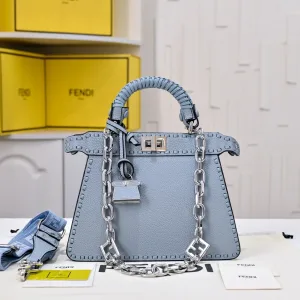 Fendi Top Handle Bag Medium Light Blue Gold Hardware 27cm 02