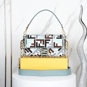 Fendi Top Handle Bag Medium Light Blue Silver Hardware 27cm