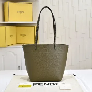 Fendi Top Handle Bag Medium Olive Green Gold Hardware 27cm 15