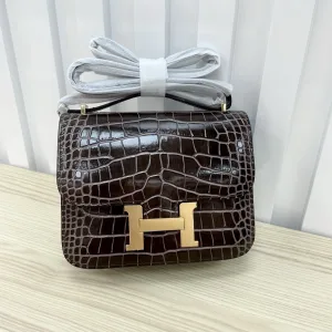 Hermes Constance Small Brown Crocodile 18cm
