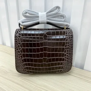 Hermes Constance Small Brown Crocodile 18cm