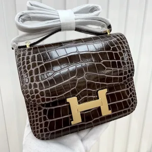 Hermes Constance Small Brown Crocodile 18cm