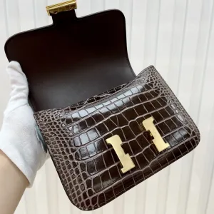 Hermes Constance Small Brown Crocodile 18cm