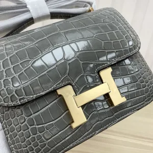 Hermes Constance Small Grey Crocodile 18cm