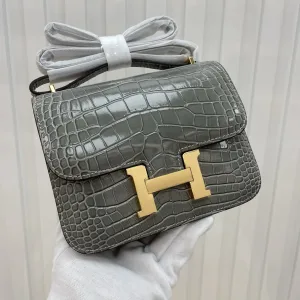 Hermes Constance Small Grey Crocodile 18cm