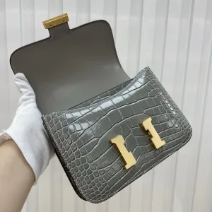 Hermes Constance Small Grey Crocodile 18cm