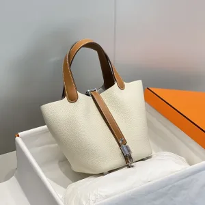 Hermes Picotin Lock Small White Brown 18cm